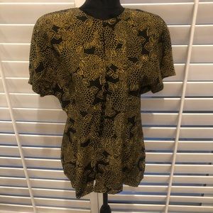 Dana Buchman silk black & yellow print top.